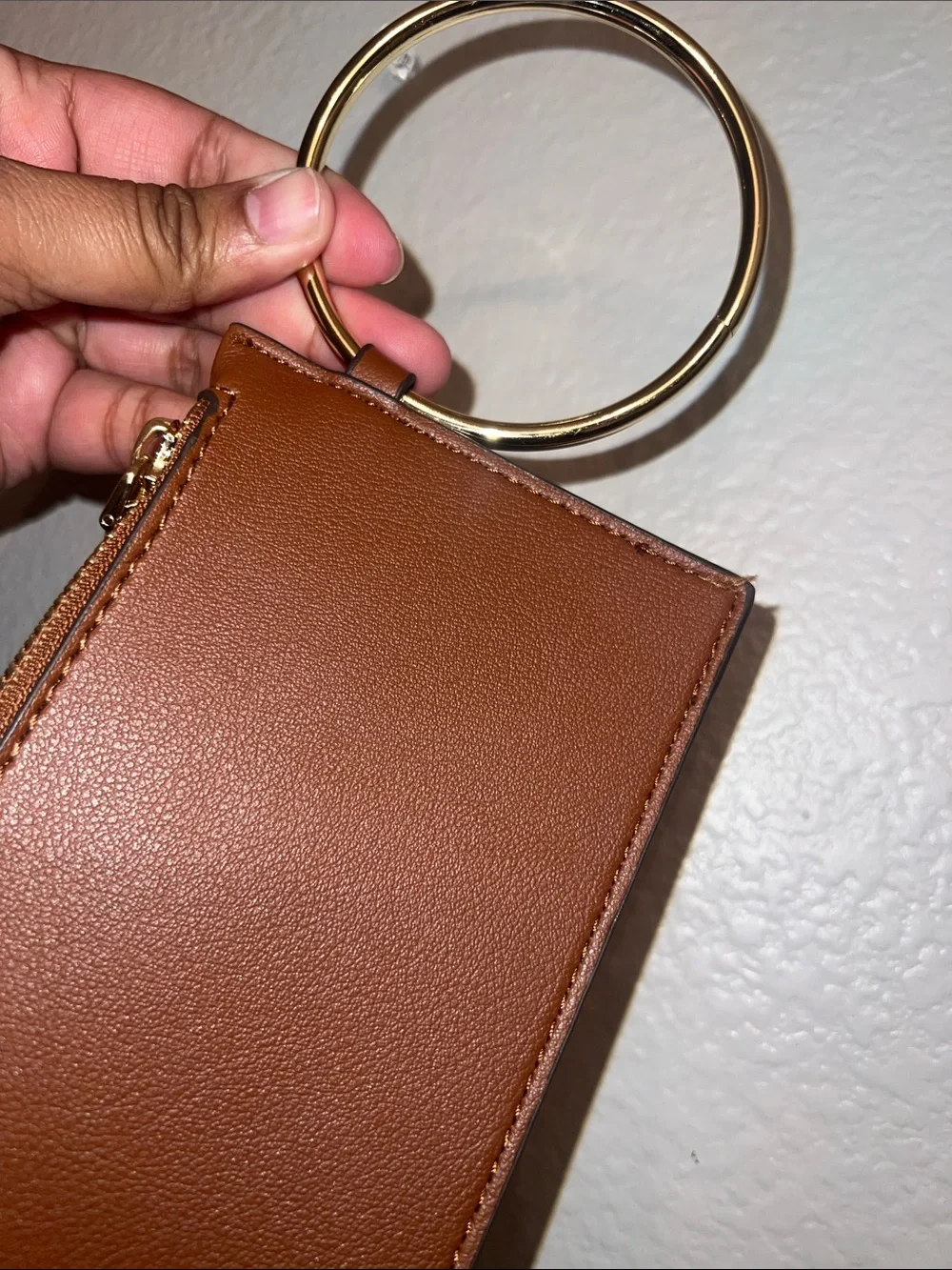 Marc New York Tan Leather Zip Card Holder Key Ring